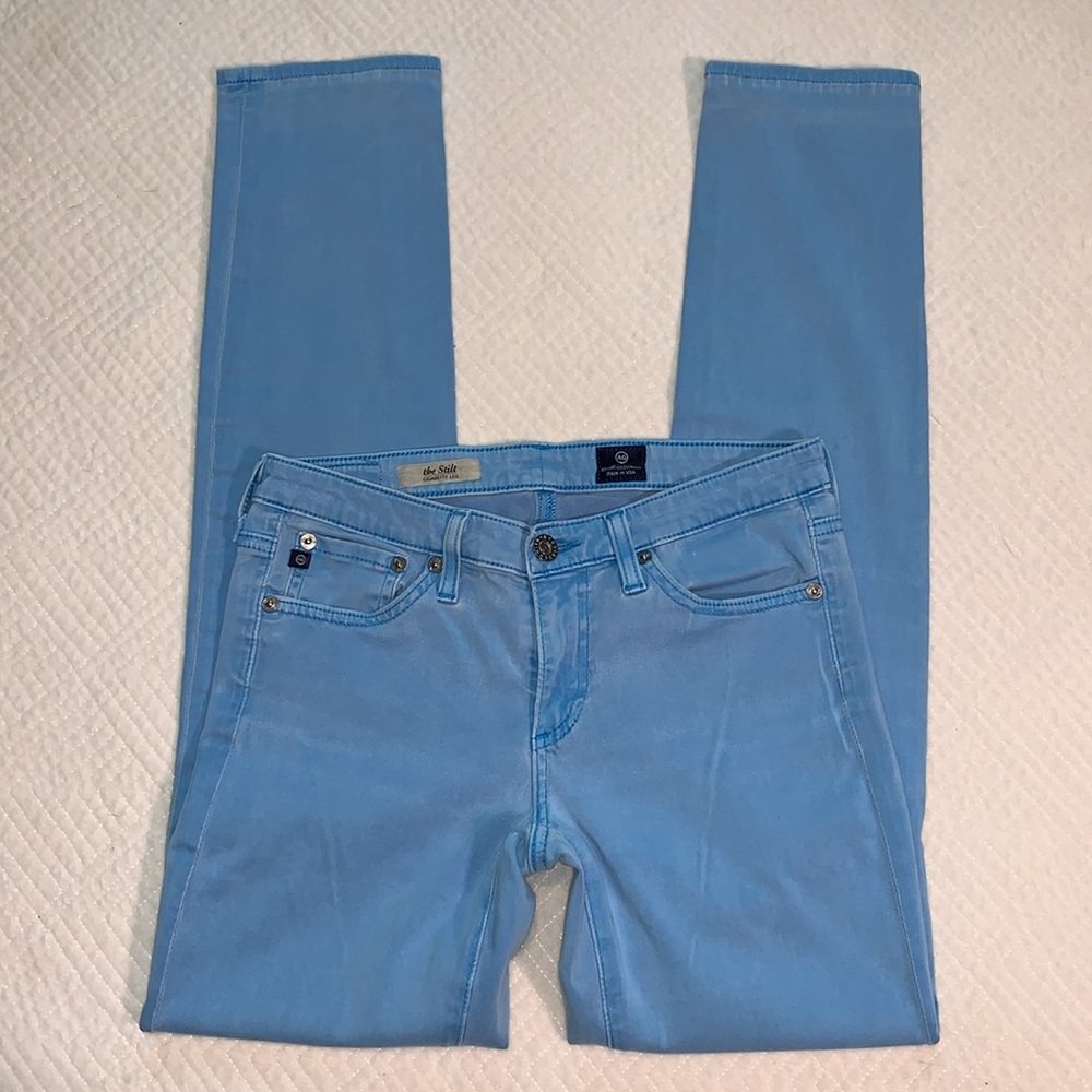 AG Adriano Goldschmied The Stilt Cigarette Leg Jeans, Robin’s Egg Blue, Size 26R